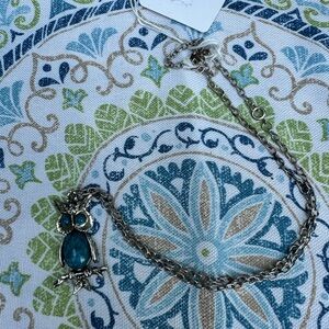 Elegant Silver Owl Necklace with Blue Accent